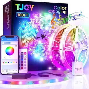 TJOY 100ft Bluetooth LED Strip Lights, Music Sync LED Lights Strip, RGB Color Changing LED Lights with Remote,Smart Phone APP Control, LED Lights for Bedroom,TV,Room DIY...