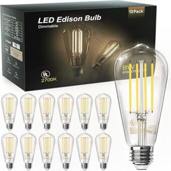 TJOY 12 Pack Vintage 8W ST58 LED Edison Light Bulbs 60W Equivalent, 800Lumens, 2700K Warm White, Dimmable, E26 Base LED Filament Bulbs, CRI80+, Antique Glass Style for Home,...