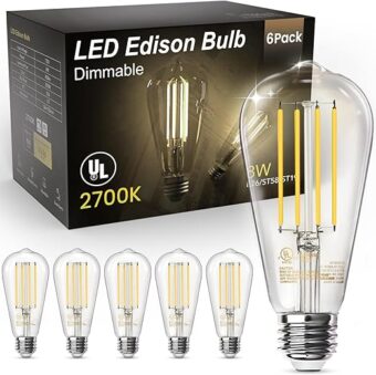 TJOY Edison Light Bulbs 60W Equivalent, Dimmable Vintage LED Light Bulbs, E26 Medium Base, Warm White 2700K, ST58, 8W, 800LM, 80+ CRI, Antique Decorative Filament LED Bulb,...