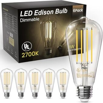 TJOY Edison Light Bulbs 60W Equivalent, Dimmable Vintage LED Light Bulbs, E26 Medium Base, Warm White 2700K, ST58, 8W, 800LM, 80+ CRI, Antique Decorative Filament LED Bulb,...