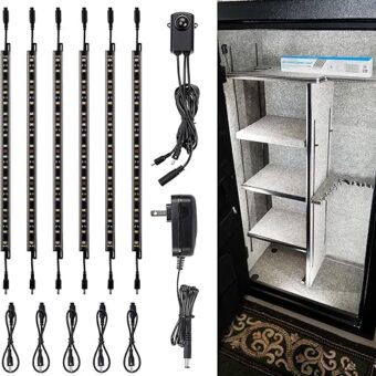 TORCHSTAR LED Safe Lighting Kit, (6) 12 Inch Linkable Light Bars + Motion Sensor + UL Power Adapter, 900LM, Input 100-240V, for Under Cabinet Gun Safe Locker Closet Showcase,...