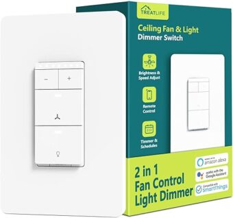 TREATLIFE Smart Ceiling Fan Control and Dimmer Light Switch, Neutral Wire Needed, 2.4GHz Single Pole Wi-Fi Fan and Light Switch Combo, Works with Alexa, Google Home and...