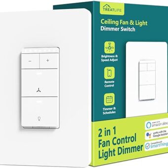 TREATLIFE Smart Ceiling Fan Control and Dimmer Light Switch, Neutral Wire Needed, 2.4GHz Single Pole Wi-Fi Fan and Light Switch Combo, Works with Alexa, Google Home and...