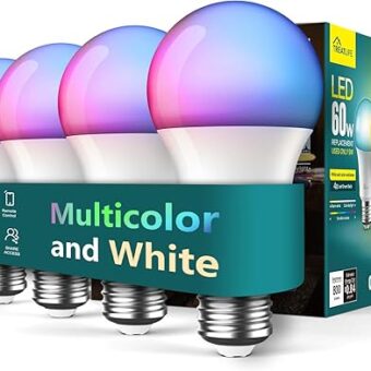 TREATLIFE Smart Light Bulbs 4 Pack, UL Certified 2.4GHz Color Changing Light Bulb, Works with Alexa Google Home, A19 E26 Dimmable LED Light Bulb 9W 800 Lumen for Party...