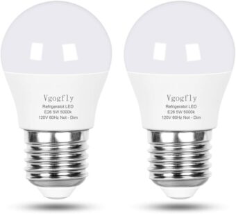 Vgogfly LED Refrigerator Light Bulb 40W Equivalent 120V A15 Fridge Waterproof Bulbs 5 W Daylight White 5000K E26 Medium Base Freezer Home Lighting Lamp Non-dimmable(2 Pack)