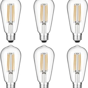 Vintage LED Edison Bulbs 6W, Equivalent 60W Incandescent, Warm White 2700K, ST58 Antique LED Filament Bulbs with 90+ CRI, E26 Medium Base,Dimmable, Clear Glass, Pack of 6