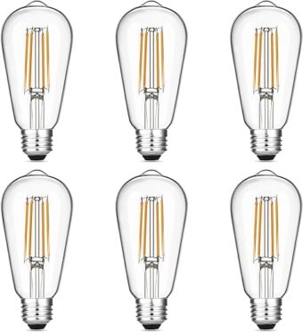 Vintage LED Edison Bulbs 6W, Equivalent 60W Incandescent, Warm White 2700K, ST58 Antique LED Filament Bulbs with 90+ CRI, E26 Medium Base,Dimmable, Clear Glass, Pack of 6