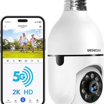 WESECUU Light Bulb Security Camera -5G& 2.4GHz WiFi 2K Security Cameras Wireless Outdoor Motion Detection and Alarm,Two-Way Talk,Color Night Vision,Human Detection, Bulb Camera...