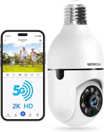 WESECUU Light Bulb Security Camera -5G& 2.4GHz WiFi 2K Security Cameras Wireless Outdoor Motion Detection and Alarm,Two-Way Talk,Color Night Vision,Human Detection, Bulb Camera...