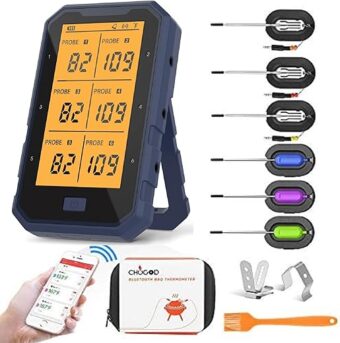 Wireless Meat Thermometer, Bluetooth Meat Thermometer for Grilling Digital BBQ Cooking Thermometer with 6 Probes, APP/Timer/Alarm Monitor Food Thermometer for Smoker Barbecue...