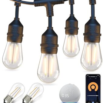 XMCOSY+ Outdoor String Lights, 98Ft Smart Patio Lights Waterproof, WiFi Control, Work with Alexa, Dimmable Edison LED String Lights for Outside, Yard