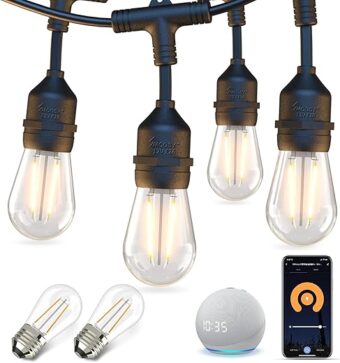 XMCOSY+ Outdoor String Lights, 98Ft Smart Patio Lights Waterproof, WiFi Control, Work with Alexa, Dimmable Edison LED String Lights for Outside, Yard